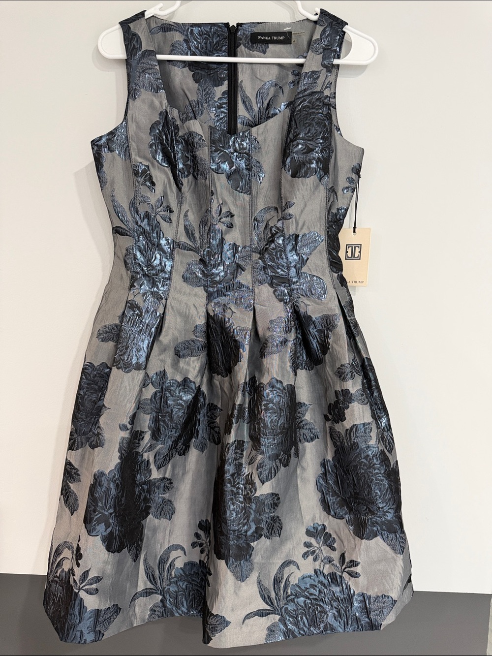 Ivanka Trump Silver and Blue Floral Midi Dress